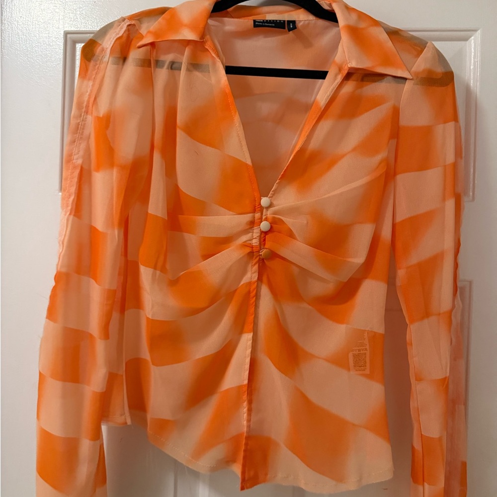 ASOS Vibrant Orange Sheer Pattern Blouse